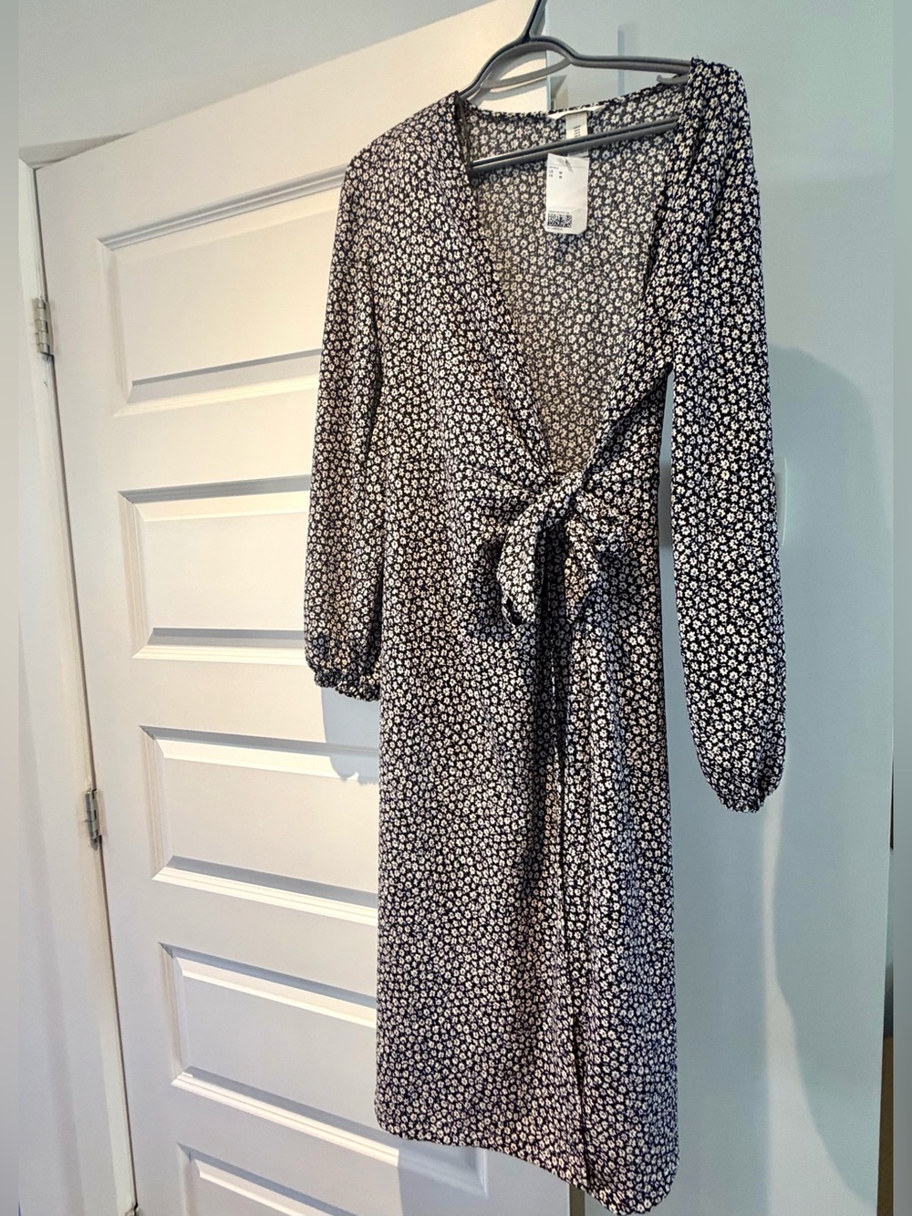 H&M Blue Floral Wrap Dress with Tie Waist